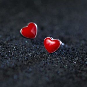 Classic Red Love Heart Stud Earrings